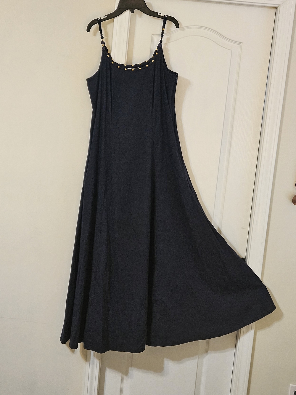 Calypso St. Barth Navy Maxi Dress with Beaded Straps NWT